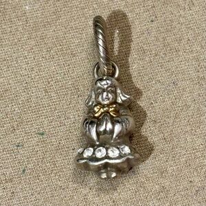 Brighton Praying Angel charm Silver with gold bow & clear crystals around hem